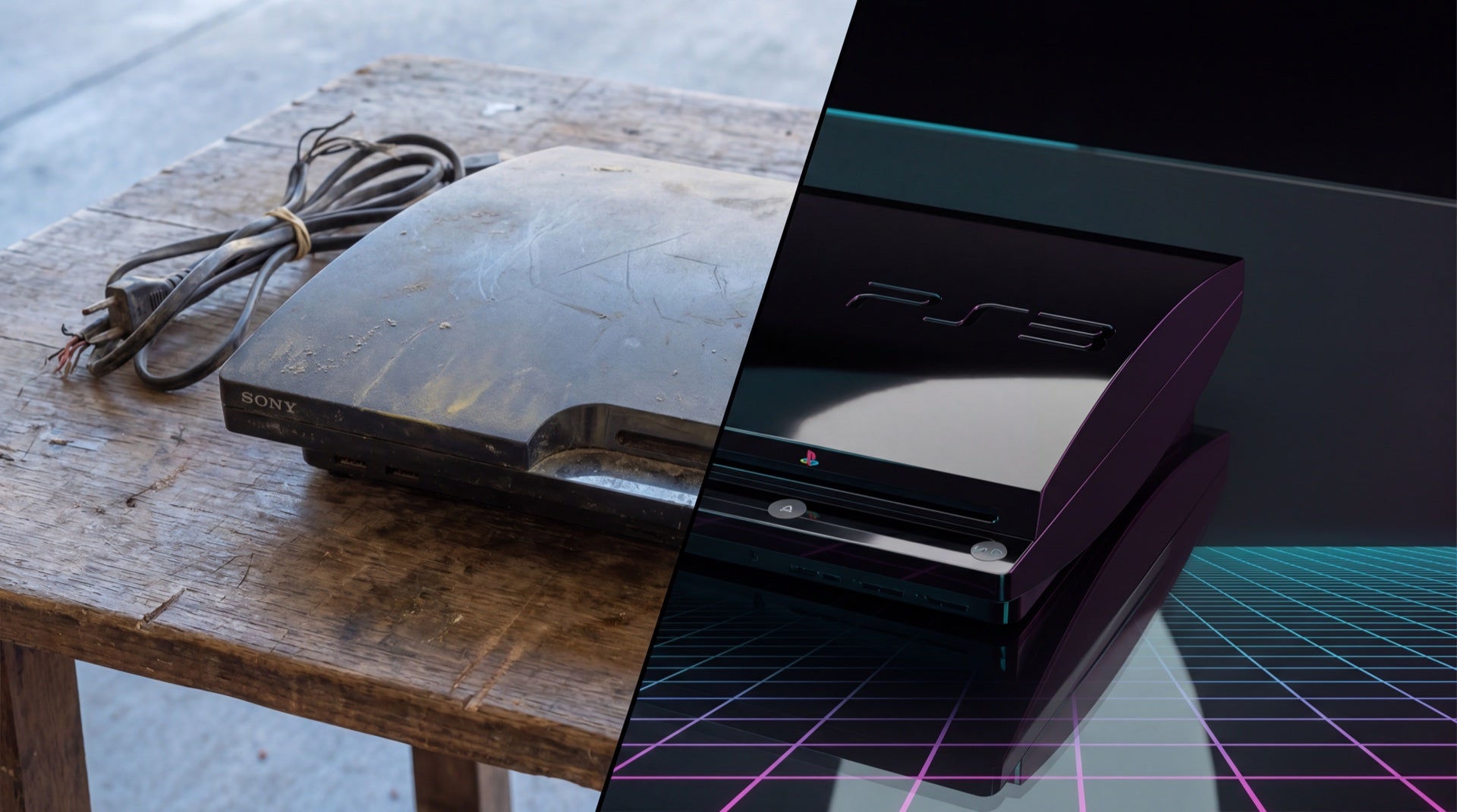 Vorher-Nachher-Vergleich einer PlayStation 3